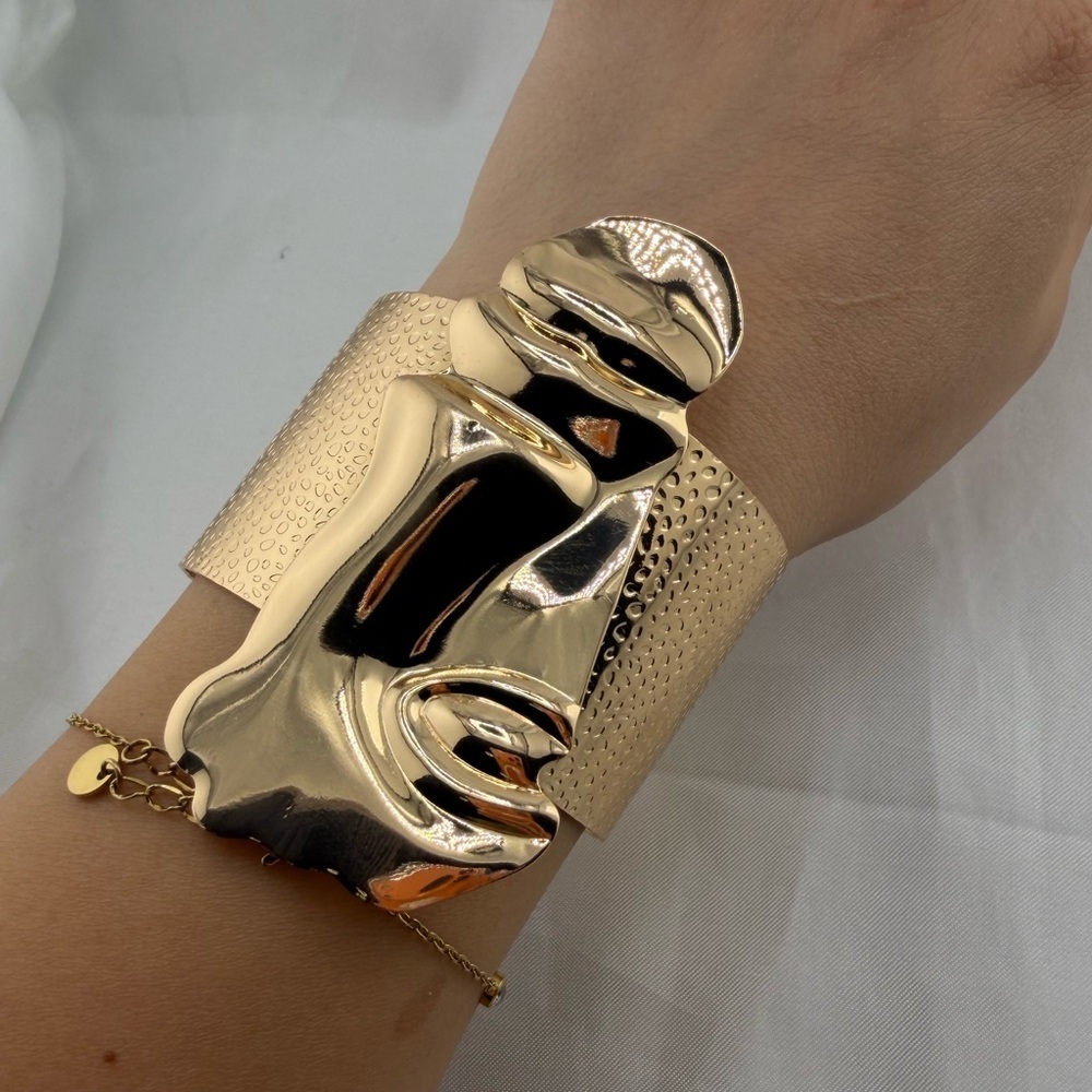 Sculptural Gold Face Cuff Bracelet